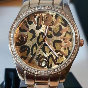 🤎 Accutime Rose Gold/Rhinestone Leopard Print 🤎Women's Watch - New Battery!!